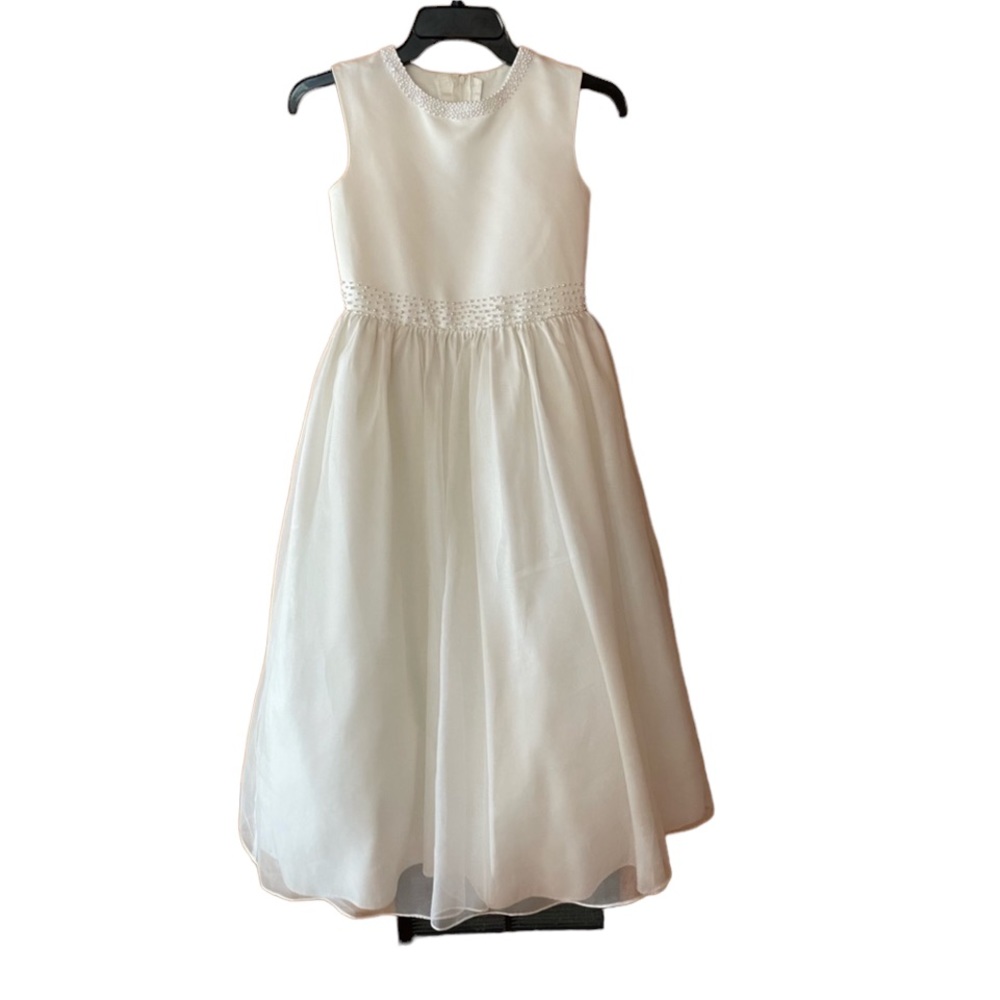 Mon Cheri White Pearl Beaded Flower Girl/Communion Dress